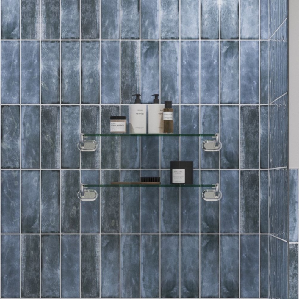 Lifestyle image of Burlington Guild Chrome Wall Mounted Glass Shelf